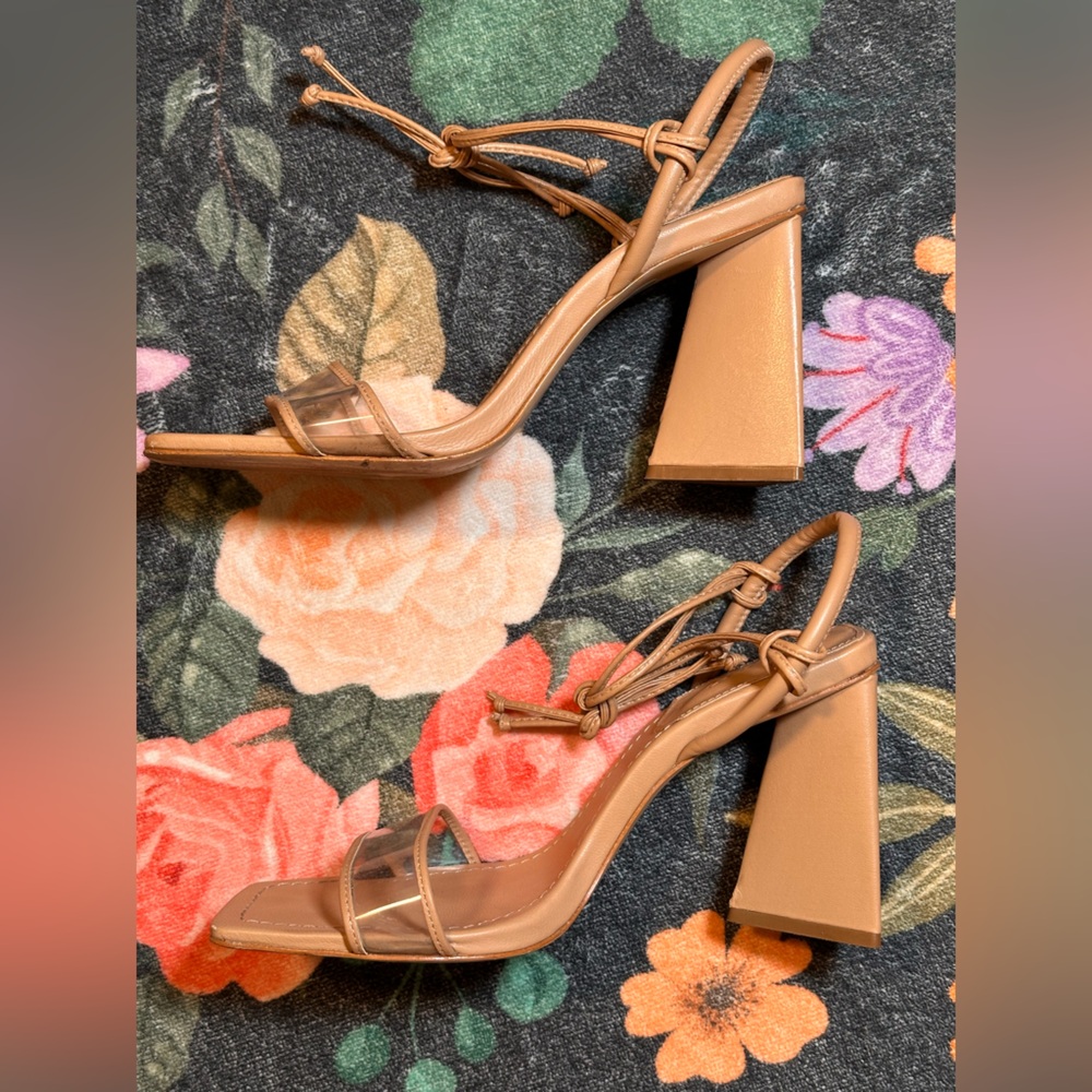 schutz gianna nappa leather honey beige heel platform sandal cream nude clear - Picture 5 of 7